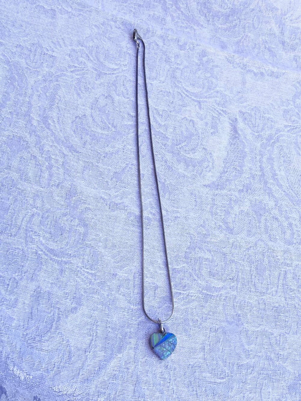 Sterling Silver Necklace with Opal Heart 16"